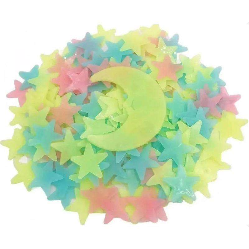 

112PCS Glow in The Dark Stars for Ceiling 3D Stars and Moon Stickers Luminous Wall Decals for Boys Girls Room Colorful Wall Decals Sticker Starry разноцветный