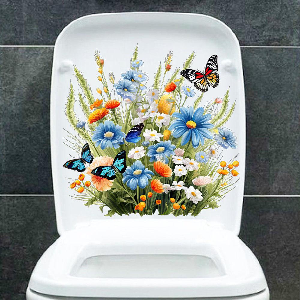 Beautiful Flower Toilet Sticker Bathroom Toilet Cover Decorative Sticker Waterproof Sticker