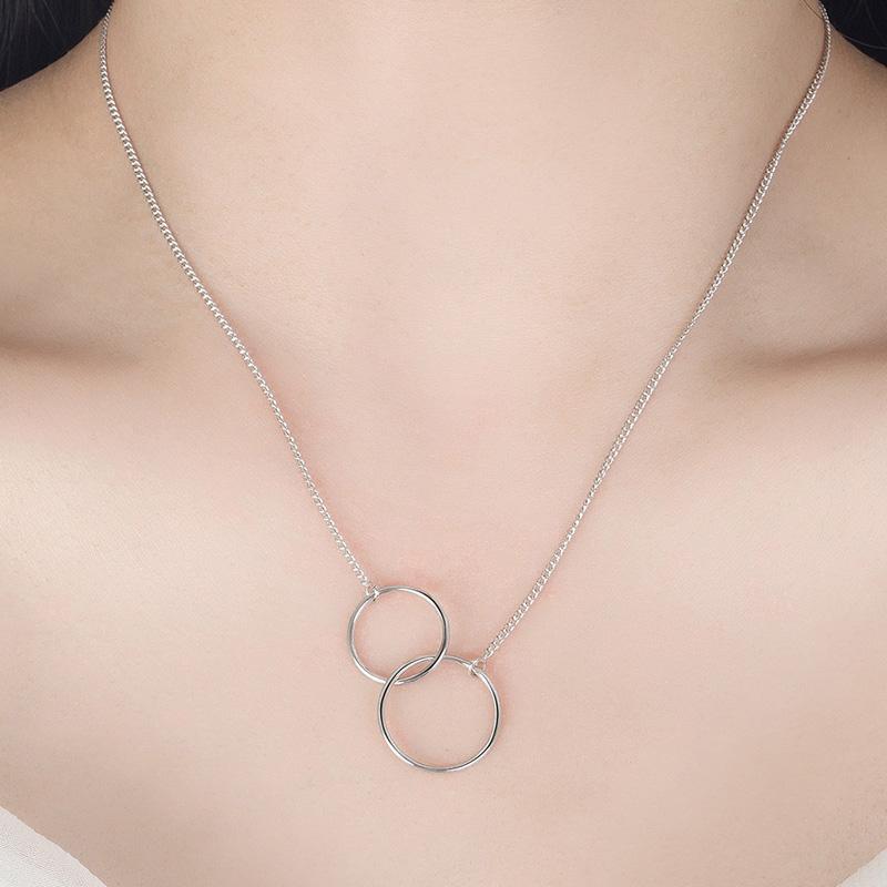 Stainless Steel  2 Circle Round Choker Necklace Pendant for Women Men Silver Color Circle Femme Colar Choker Necklaces