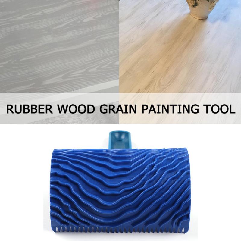 Blue Rubber Wood Grain Paint Roller DIY Graining Painting Tool with Handle for Home Use