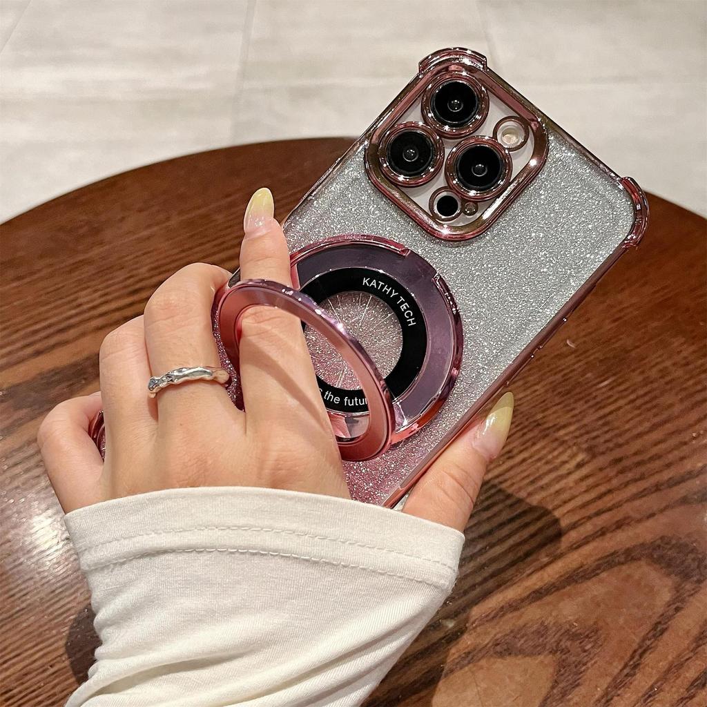 Flash Powder Anti Fall Plating Suitable for IPhone15Pro Mobile Phone Case 14 Magnetic Bracket 13 Simple Protective Case 16