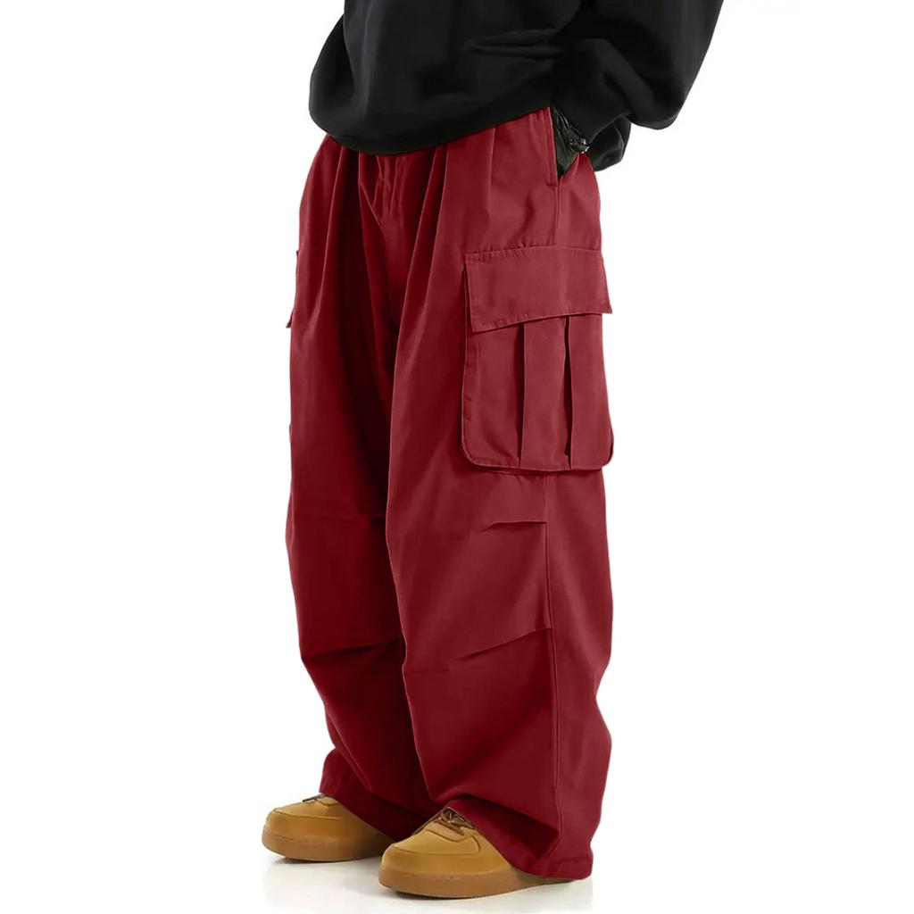 Men's Workwear Casual Pants, Outdoor Multi-pocket Loose Straight-cut Long Pants, Vintage Sports , Large Size Pants