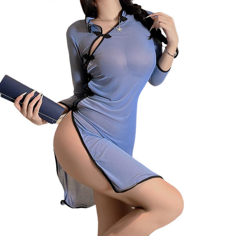Sexy Underwear Sexy Passion Antique Style Republic of China Uniform Cheongsam Classical Women Free Long Perspective Suit Women