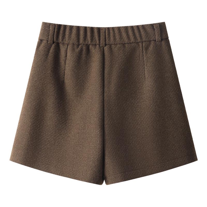 Women's Khaki Wool Trousers: 2024 Autumn/Winter Wide-Leg A-Line Bootcut Shorts