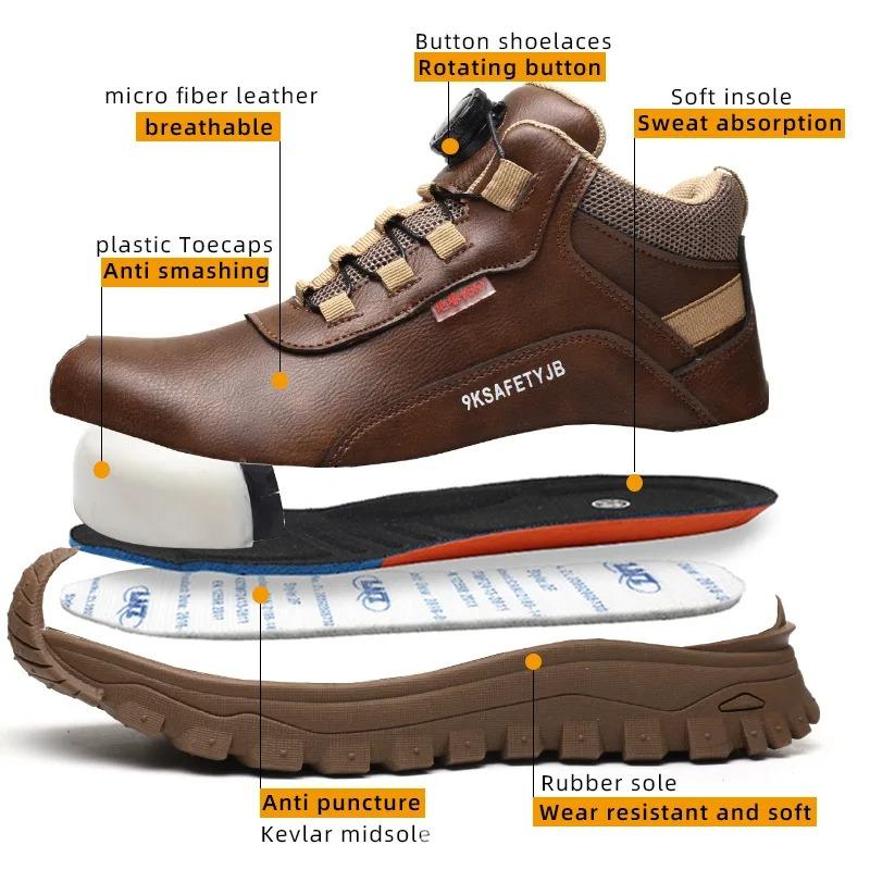 Fashion Rotating Button Indestructible Shoes Safety Boots Men Steel Toe Work Boots Waterproof Non-slip Puncture-Proof Protective Shoes