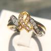 Jewelry Gold-Plated Color-Preserving Hope Ring, Super Flash Diamond Heart Knot Ring.