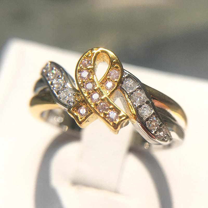 Jewelry Gold-Plated Color-Preserving Hope Ring, Super Flash Diamond Heart Knot Ring.