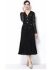 Elegant French V-Neck Lace Dress with Diamond Buckle and Pleated Skirt