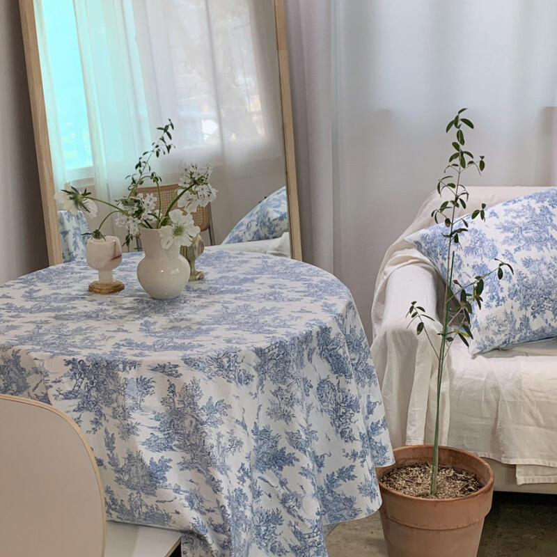 Linen French Waterproof Tablecloth 2-Person M Blue