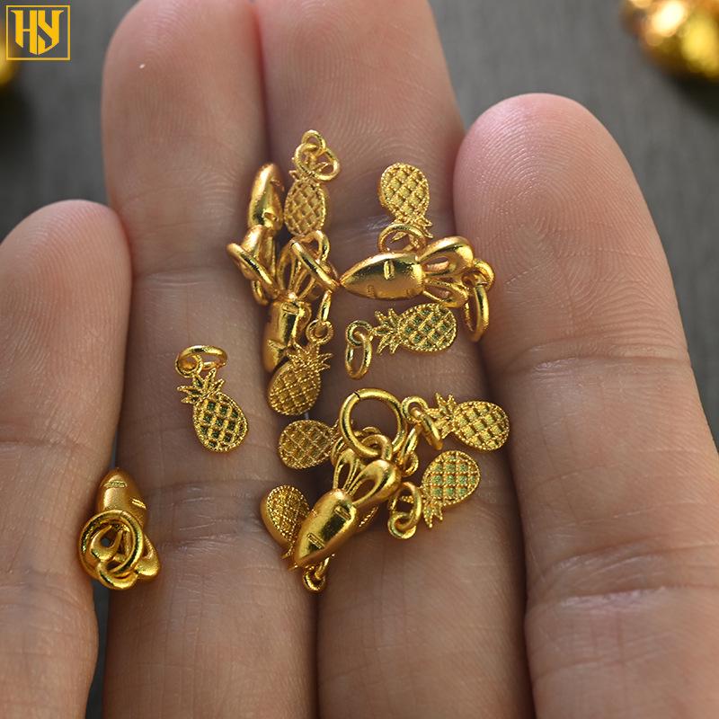Gold-Plated Copper Fruit Charm Set: Durian, Strawberry, Pineapple, Carrot, Papaya & Pumpkin Pendants for DIY Jewelry
