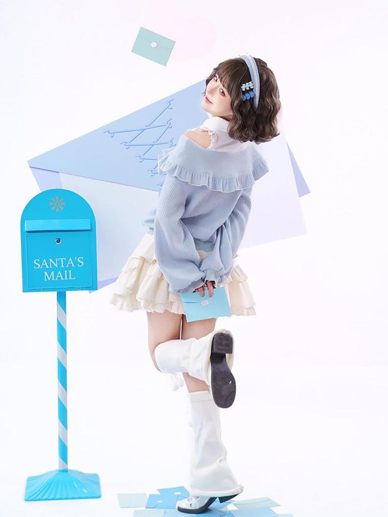 Jundakara Sweater and Mini Perfect for a Mori or Schoolgirl Dreamy Long and Size S Women's 2-Piece Set, Skirt, Open-Shoulder Tiered, Mass-Produced