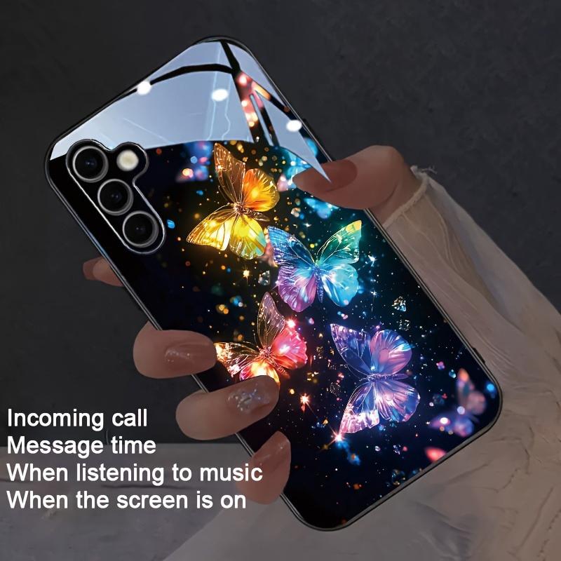 Luxury Colorful Butterfly Print Phone Case For Samsung Galaxy S25 S24 S23 Ultra Plus FE Tempered Glass Black Hard Cover