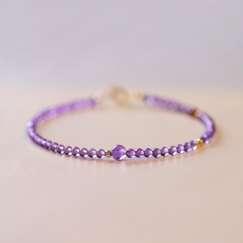 

Extremely Fine2mm Natural Amethyst Bracelet for Women14k Gold-plated niche design light luxury summer vintage style bracelet Amethyst approx2-3mm Adju