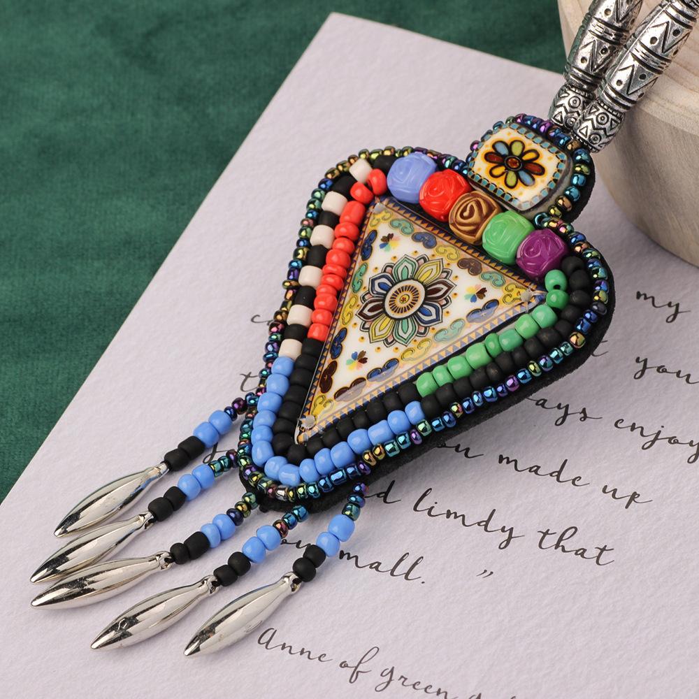 Bohemian Retro Exotic Style Handmade Bohemian Geometric Pendant Ethnic Tribal Style Jewelry Niche Necklace
