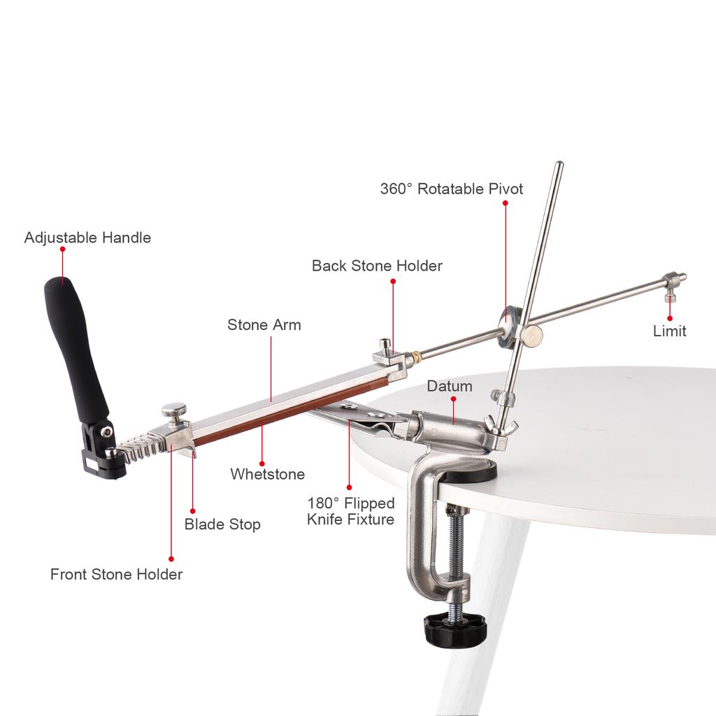 Knife Sharpener System with 4 Whetstones Desktop Clip-on Knife Sharpener Kit, 360-degree Rotation Fixed Angle Alloy Manual Knife Sharpener 180-degree