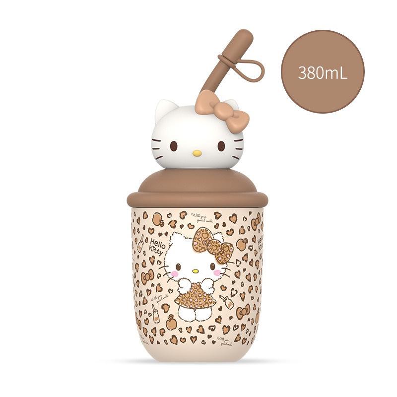 X&W 380ML Hello Kitty Insulated Bottle Stainless Steel Cartoon Beverage Cups Portable Milk Tea Straw Cup with Cute 3D Doll Lid