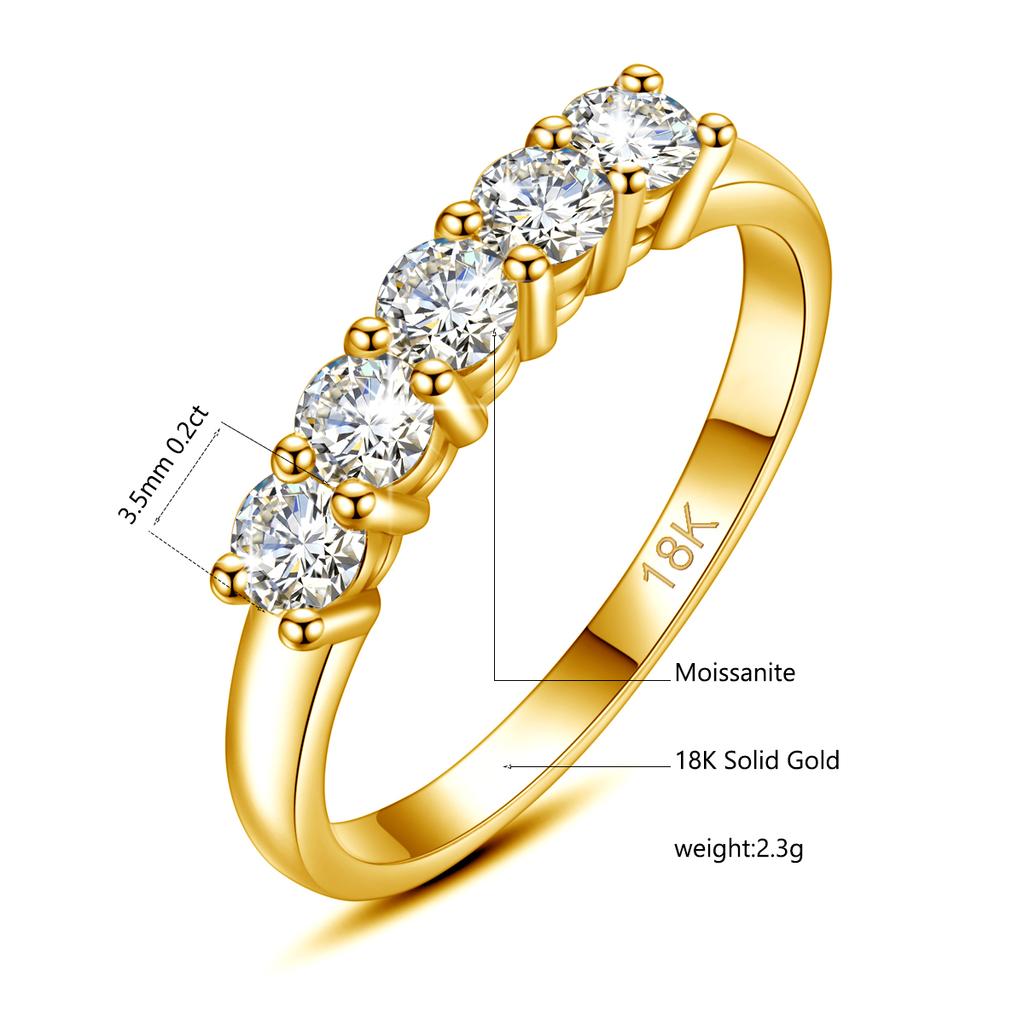 With Certficate Solid Gold Moissanite Ring For Women 5 Stone AU 750 Luxury Jewelry With Stamp Engagement Gift Trend