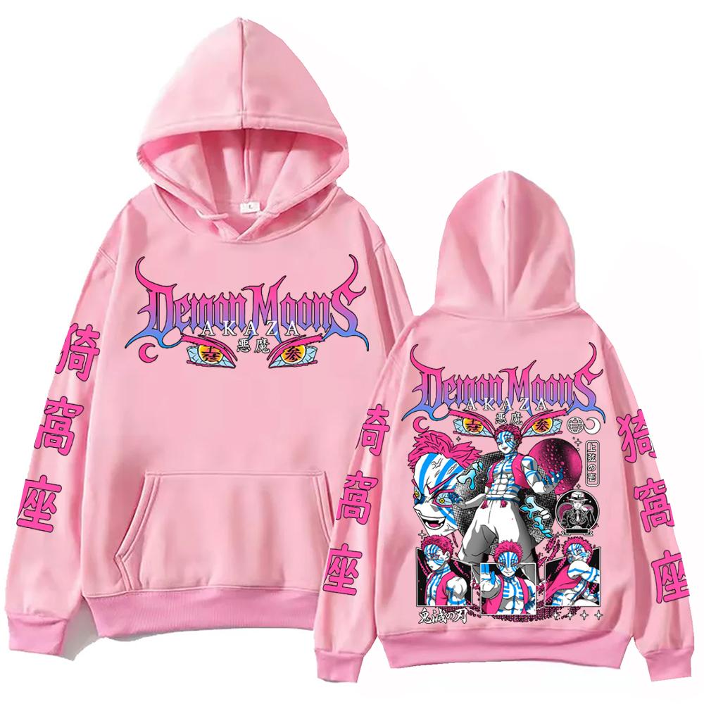 Demon-Slayer Upper Ranks Akaza Anime Hoodie Harajuku Hip Hop Pullover Tops Sweatshirt Gift