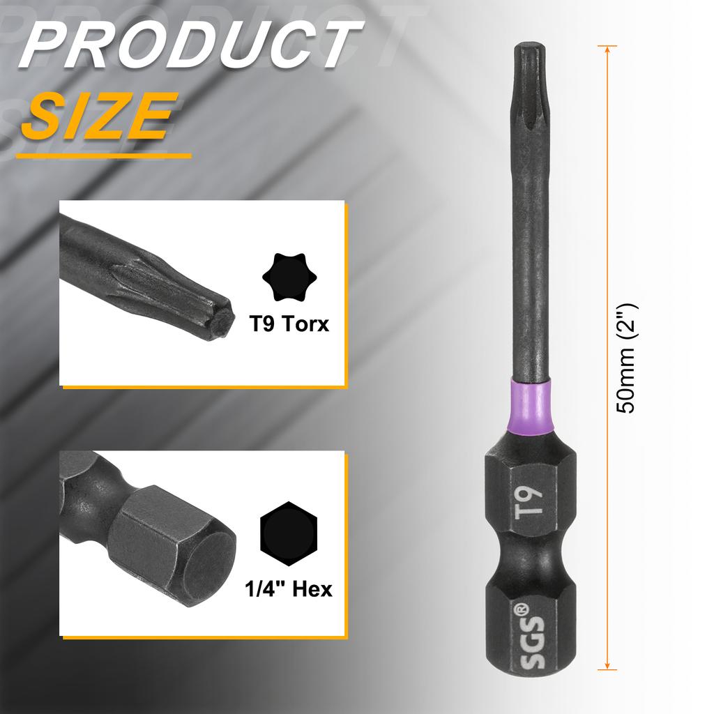 T7-T50 Torx Head Impact Screwdriver Bits 1/4" Hex Shank Magnetic No Hole Tamper Proof 6 Point Star Screw Driver Bits Power Tools