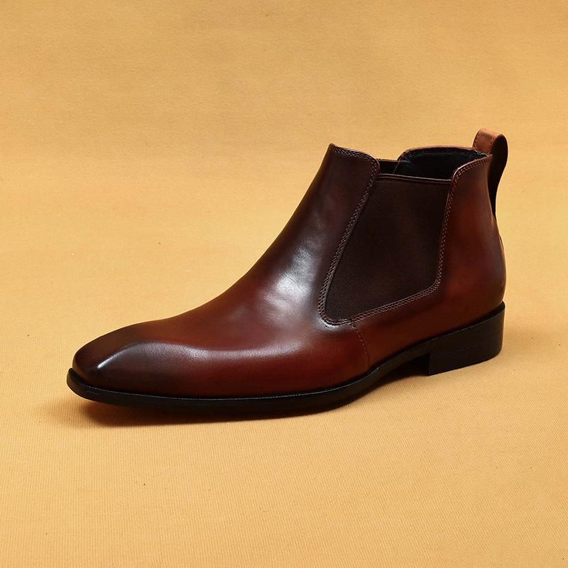Chelsea Boots Men'S Short Boots Genuine Leather British Winter Pointed Business Dress Cowhide Boots