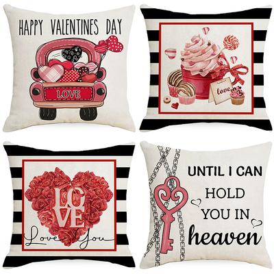Valentine's Day Throw Pillow Cover Festive Decorative Cushion Festive Linen Print Cushion Cover Soft
