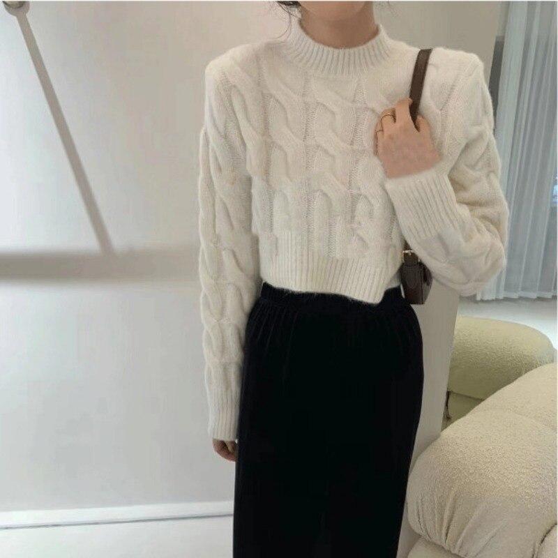 

Половина водолазки твистовый укороченный свитер осень-зима корейский модный женский пуловер свитера повседневные топы с длинными рукавами 28867 One Size белый