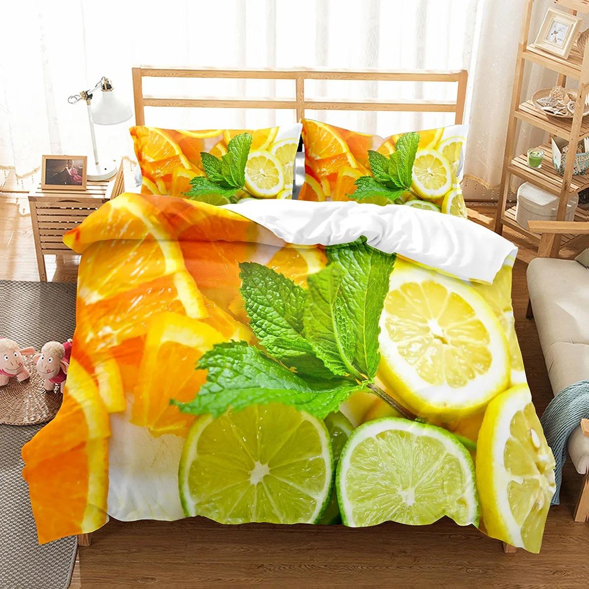 Citroen Dekbedovertrek Set Vers Fruit Patroon Dekbedovertrek Tweepersoons Eenpersoons Kingsize Voor Kinderen Tieners Volwassenen Beddengoed Set Dekbedovertrek 70x133cm