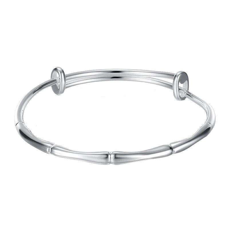 925 Silver Plated Bamboo Style Push-Pull Bangle Bracelet - Gift for Her