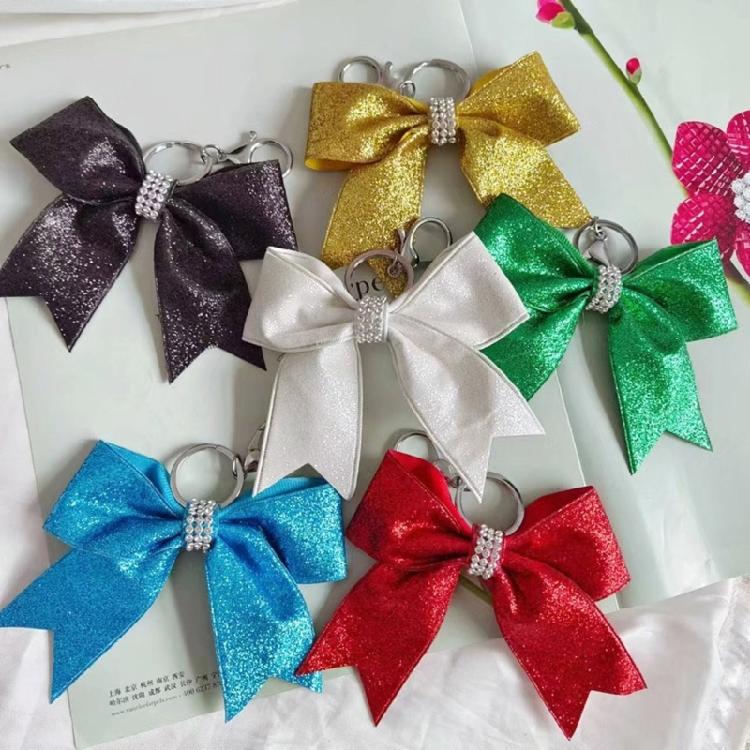 Sophisticated Cheerleader Bowknot Accessory Unique Teen Girl Cheer Bowknot Keyring with Rhinestones Trendy Bag Charm