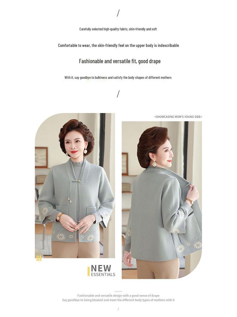 Jesienny dwuczęściowy zestaw dzianinowy 2025: Stylowy top kardiganowy dla kobiet w średnim wieku i starszych