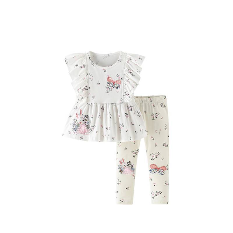 Girl Summer Outfit With Cotton Material And Cartoon Pattern For Ages 38