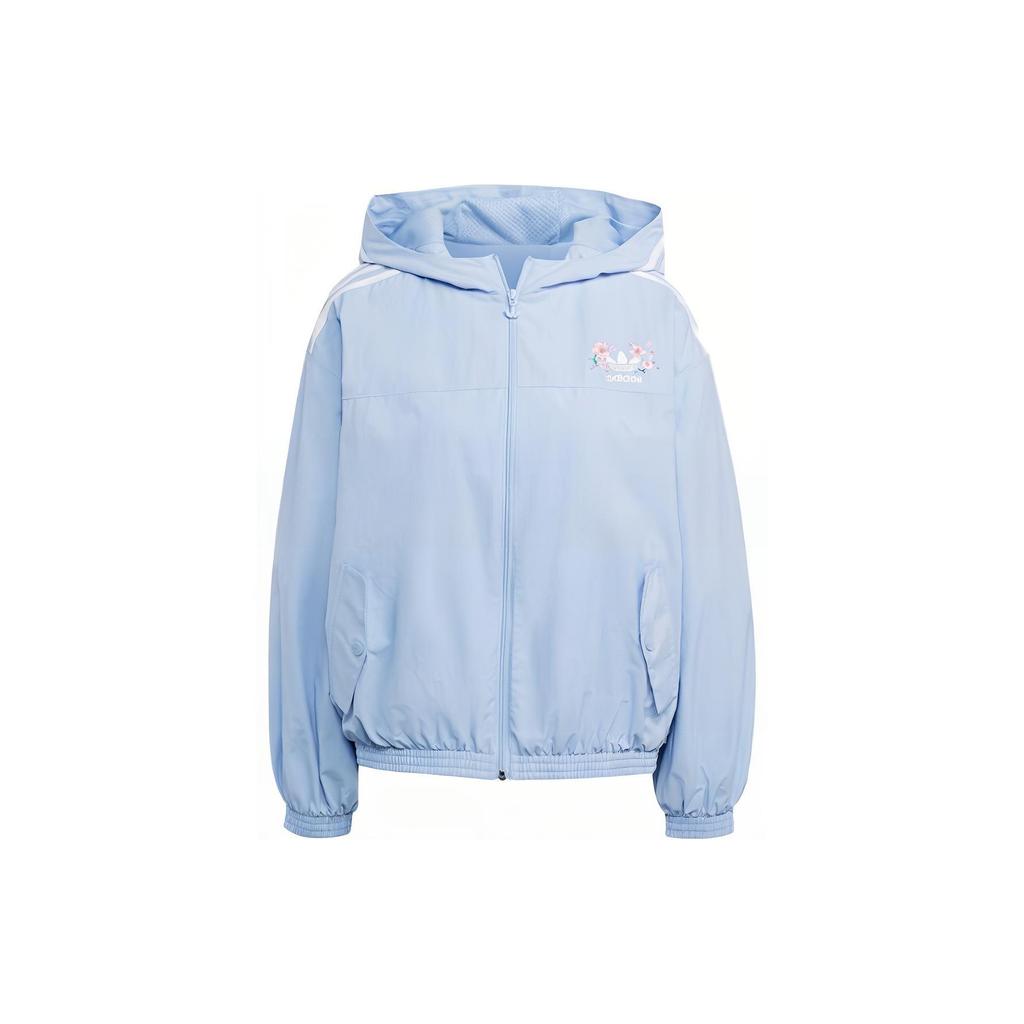 Adidas Originals Trefoil Logo Letter Print Striped Pattern Hooded Jacket Women Jacket Light-Pink Blue IP3769