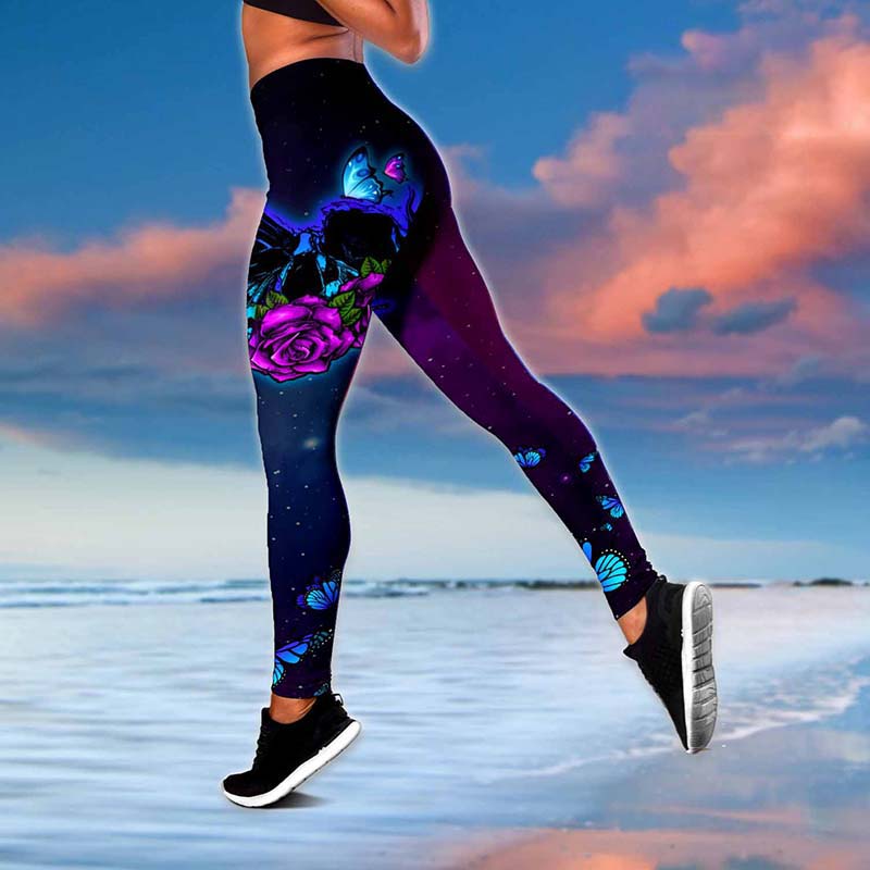 Butterfly and Flower Print Yoga Outfit 