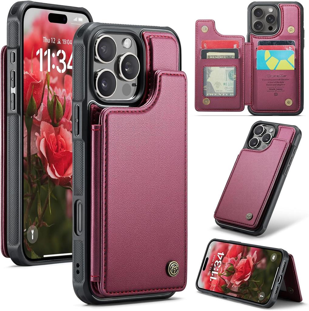 IPhone Wallet Protective Case with Card Holder, RFID Shielding, Men's and Women's Shock-absorbing Leather Bracket, Durable Protective Phone Case