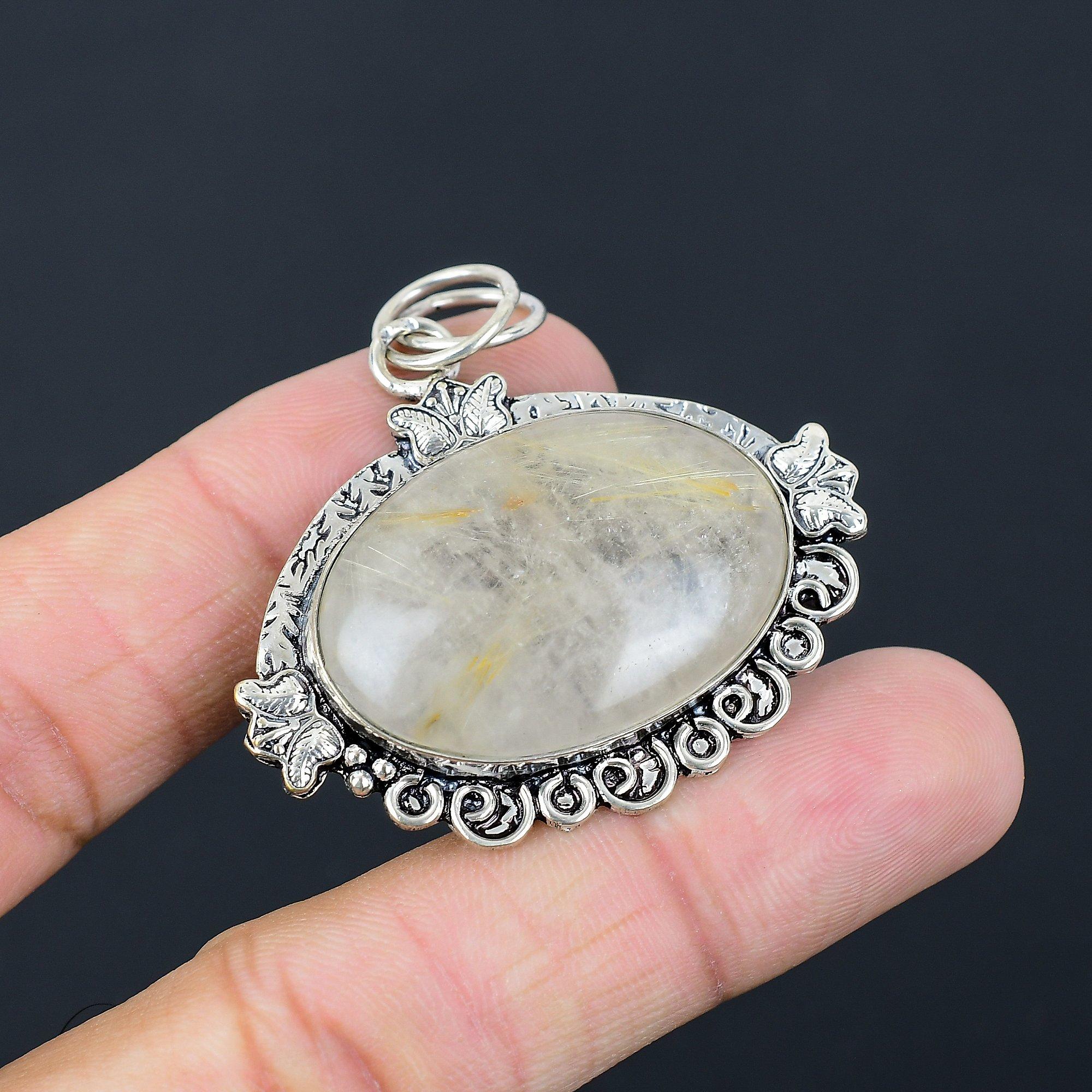 Friendship Day Sale 925 Sterling Silver Golden Rutile Stone Engagement Pendant