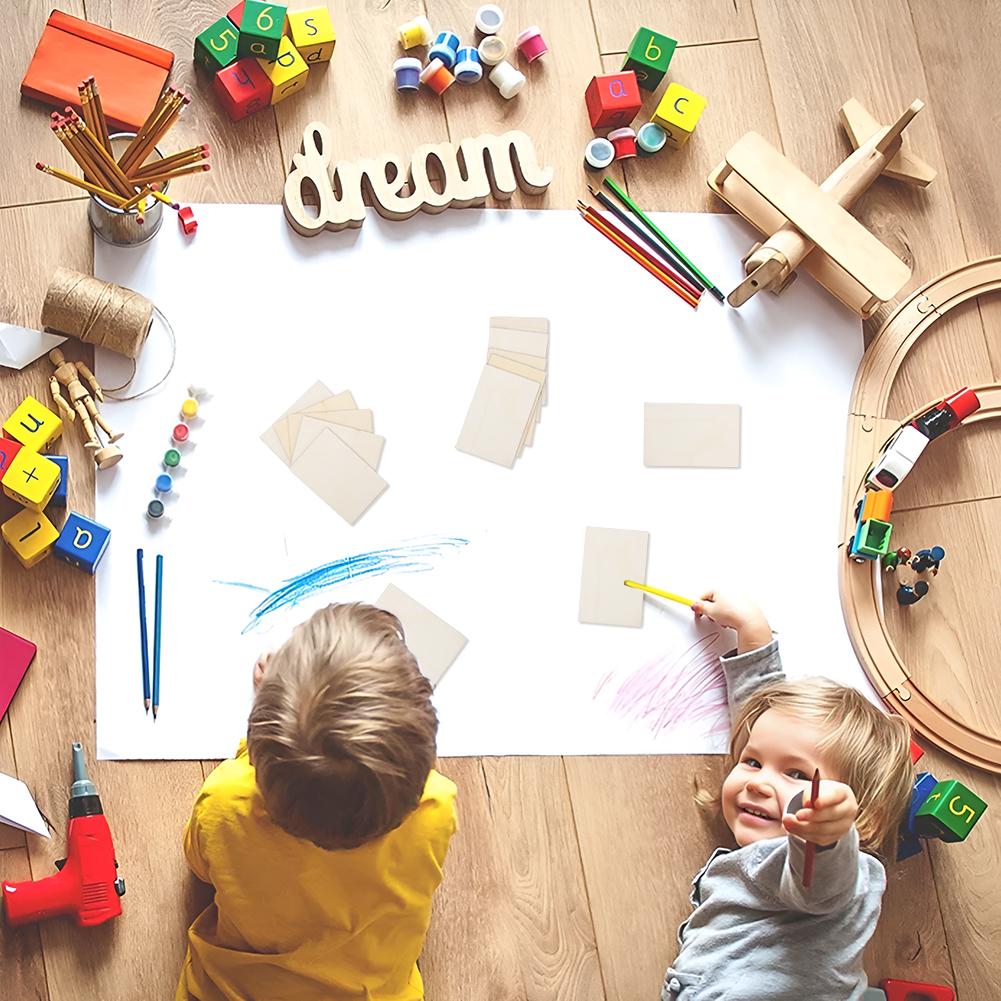 50 Pieces Unfinished Square Wood Slices Blank 3.5 X 2.3 Inches Rectangle Chips For Painting DIY Craft Decoration