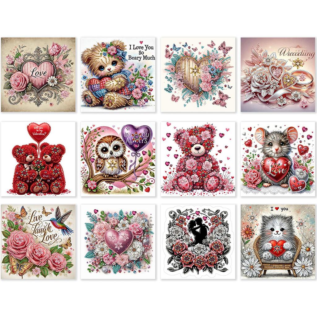 12PCS DIY Rhinestone Diamond Art Mosaic Postcards Diamond Art Handmade Cards for Birthdays Thanksgiving & Special Occasion