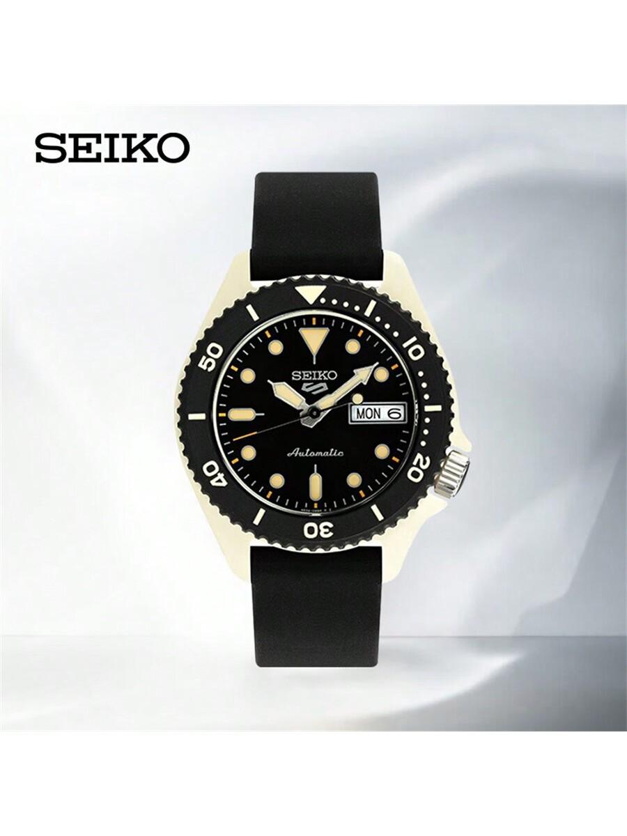 

Seiko 5 спортивных автоматических механических часов с темно-зелеными силиконовыми ремешками, модель SRPG79K1 чёрный