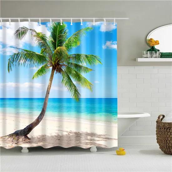 

Decorative Trees Stone Beach Oil Tree Shower Curtains Bath Bathroom Curtain Frabic Waterproof Polyester With Hooks W60H190(CM)-1 Pcs