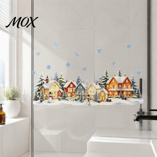 Christmas Window Clings Snow Village Static Cling, Glowing Warm Scenery Sticker Waterproof PVC Film for Glass, Snowman House Winter Decor Balcony DIY