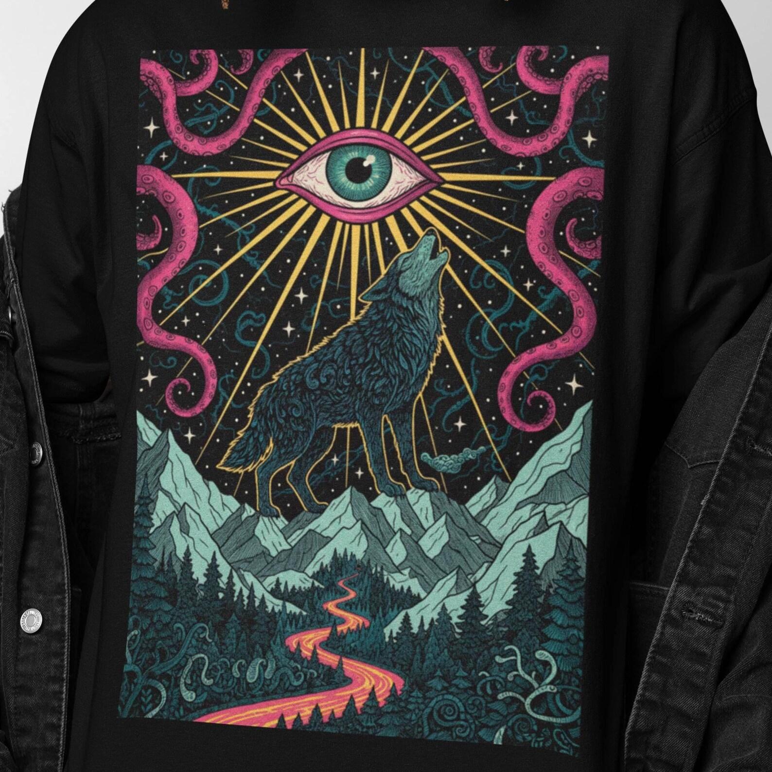 Psychedelic Howling Wolf T Shirt | Surreal Wolf Graphic Tee | Wolf Art Gift | Wolf Present S