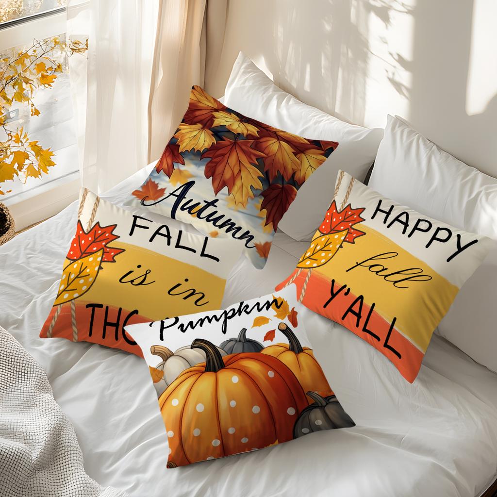 Home Decor Fall-Themed Pumpkin and Leaf Decorative Pillows Pattern Cushion Cover Suitable for Sofa Bedroom Car Pillow Cover