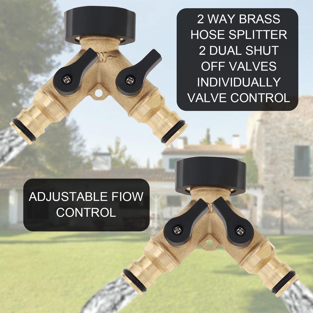 Brass Y-Shaped Double Outlet Garden Hose Adapter with Independent Switch Fittings, Household Water Tap Connection Accessories