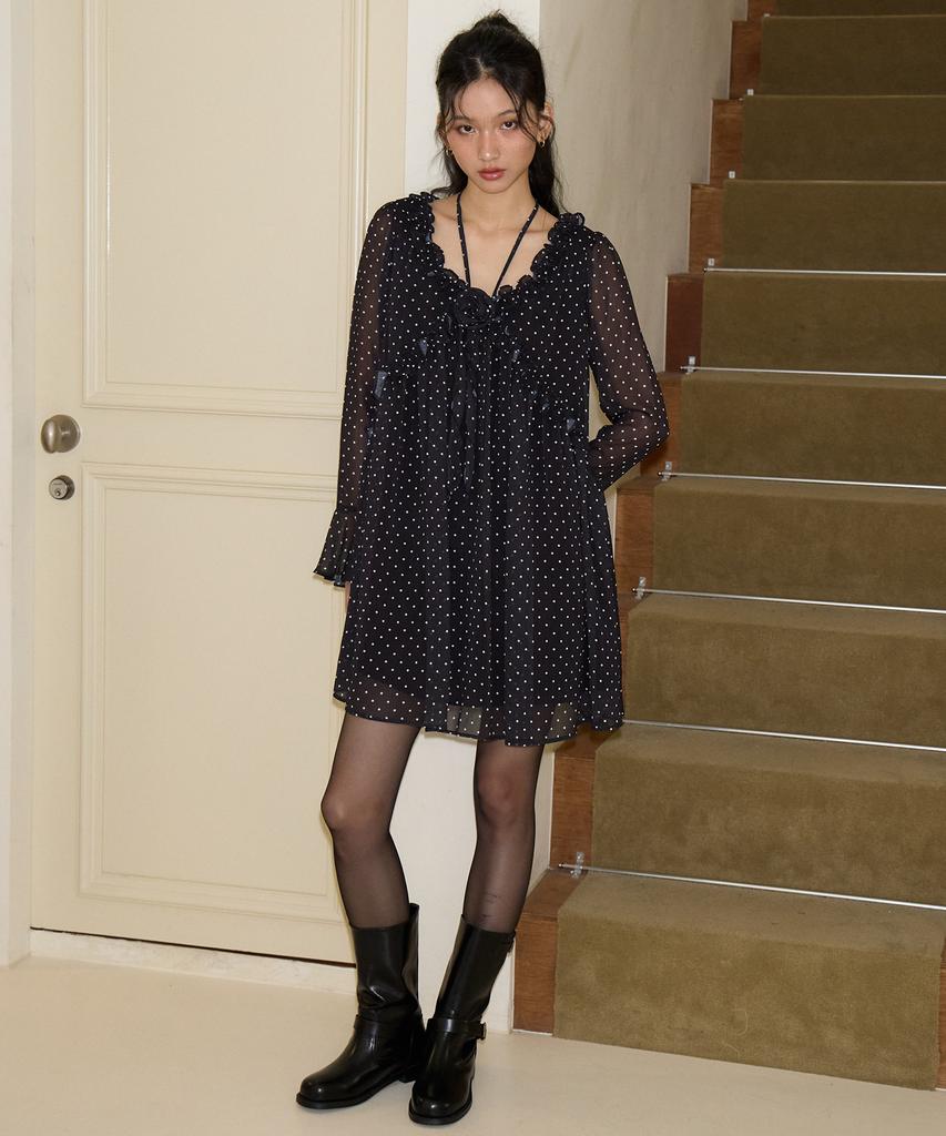 Salon De Yon Corsage Point Chiffon Dress_ Black
