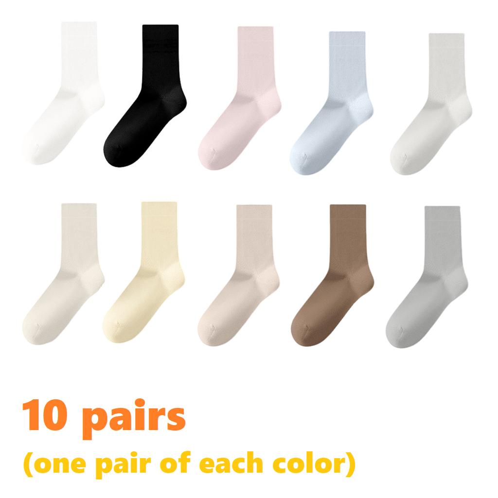 5/10 Pairs Women's Seamless Solid-Color Cotton Mid-Calf Socks