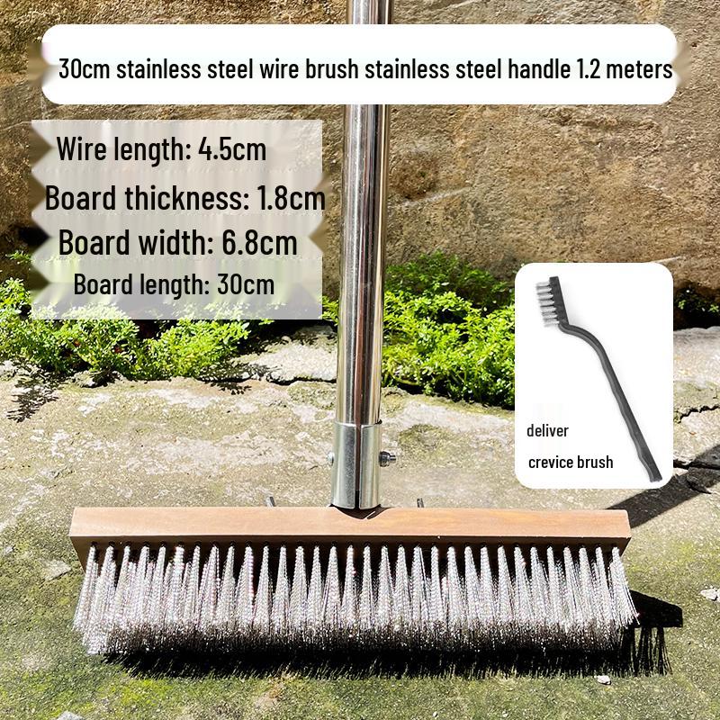 Stainless Steel Wire Floor Scrubber with Long Handle and Hard Bristles