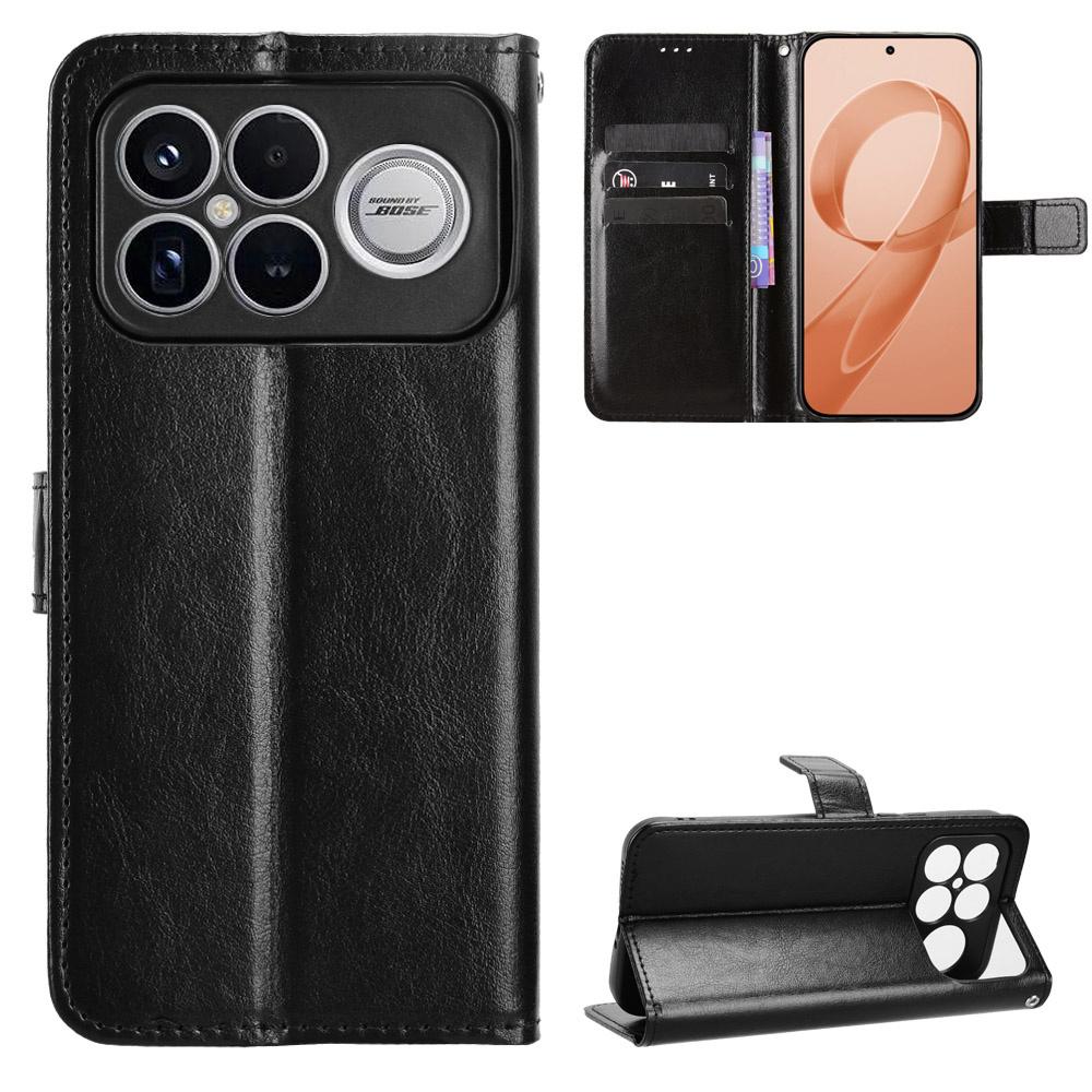 Flip Case for Xiaomi Poco F8 Ultra, Crazy Horse Wallet, Black