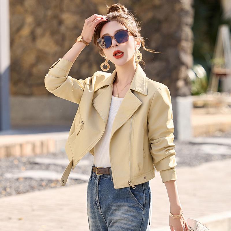 Women's Sheepskin Suit Collar Leather Jacket - Autumn & Winter 2025, Petite Short Design