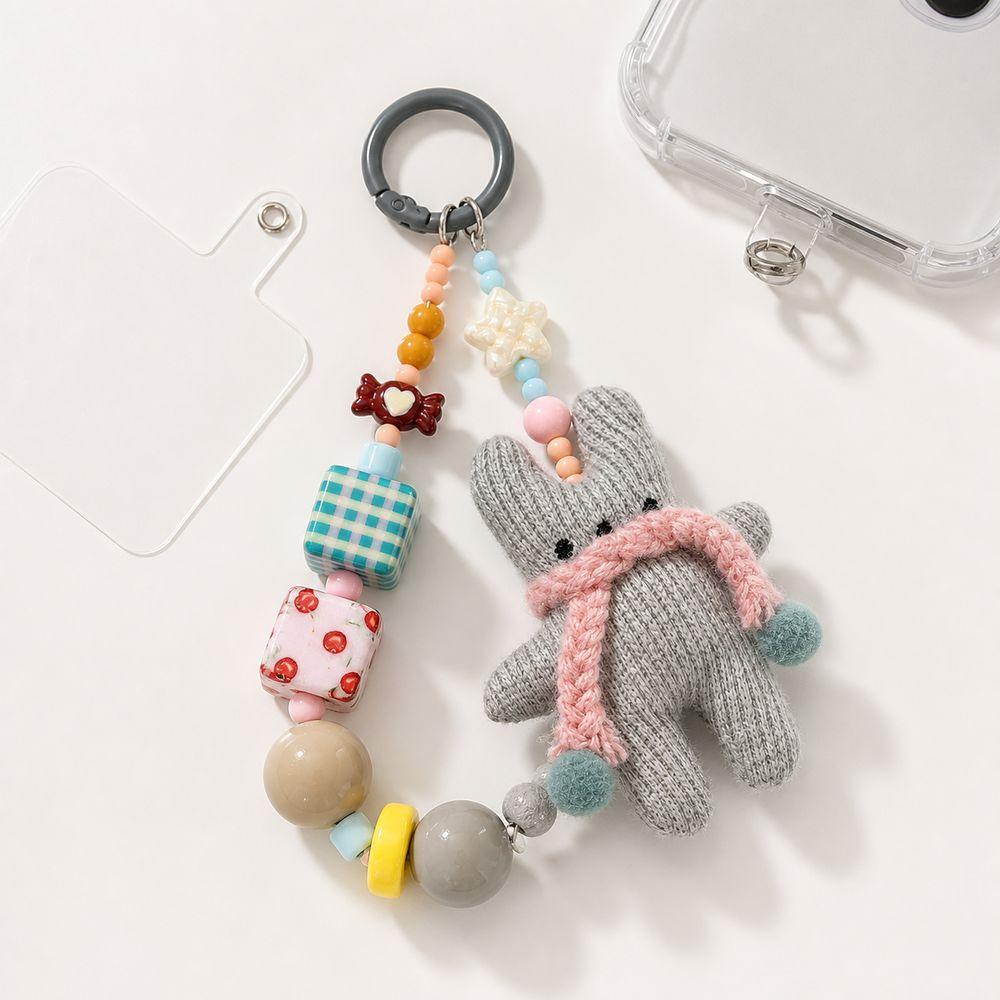 Cartoon Beaded Phone Charm ins Rabbit Beaded Key Chain Phone Charm Strap  Mobile Phone Accessories