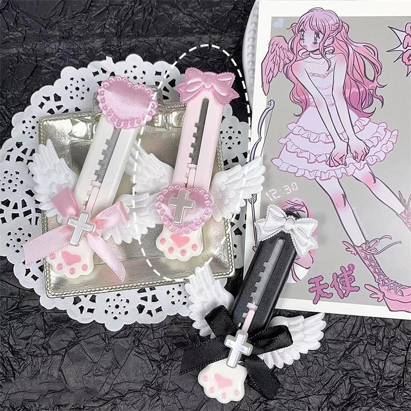 

Девичье сердце, кошачий коготь, крылья ангела, портативный универсальный нож для распаковки, мини-версия, студенческий прекрасный универсальный нож с бантиком и крылом A2